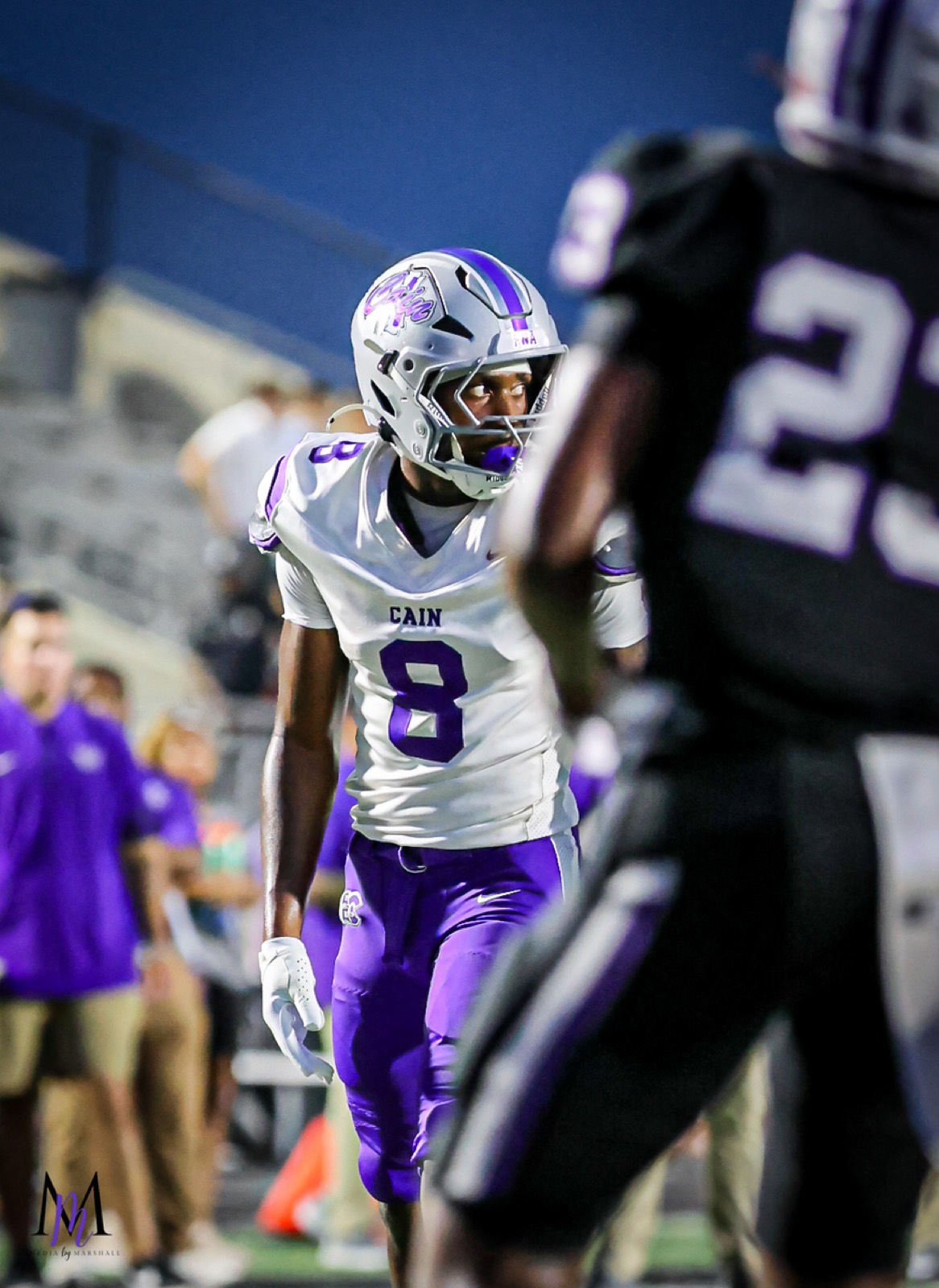 Sophomore wide receiver Israel Smith focuses across the line from a Humble defender