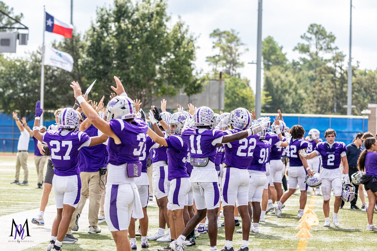 The Hurricanes take the field for the resumed game against Collins