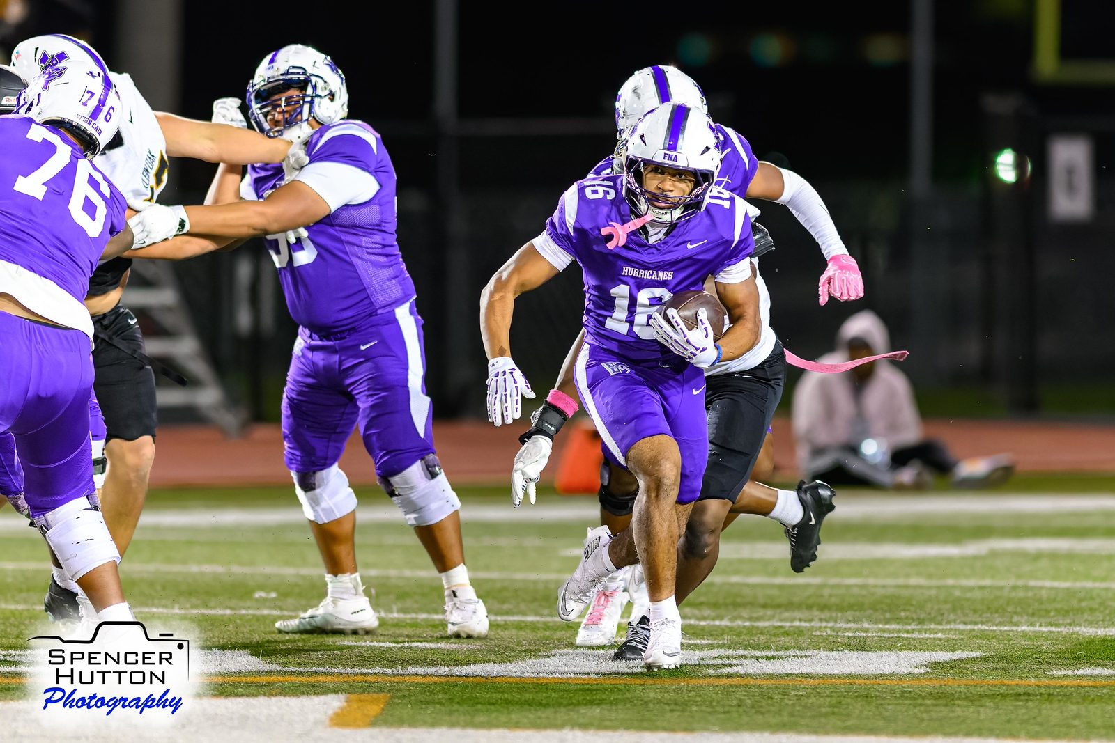 Eyan Johnson finds running room behind his line against Klein Oak