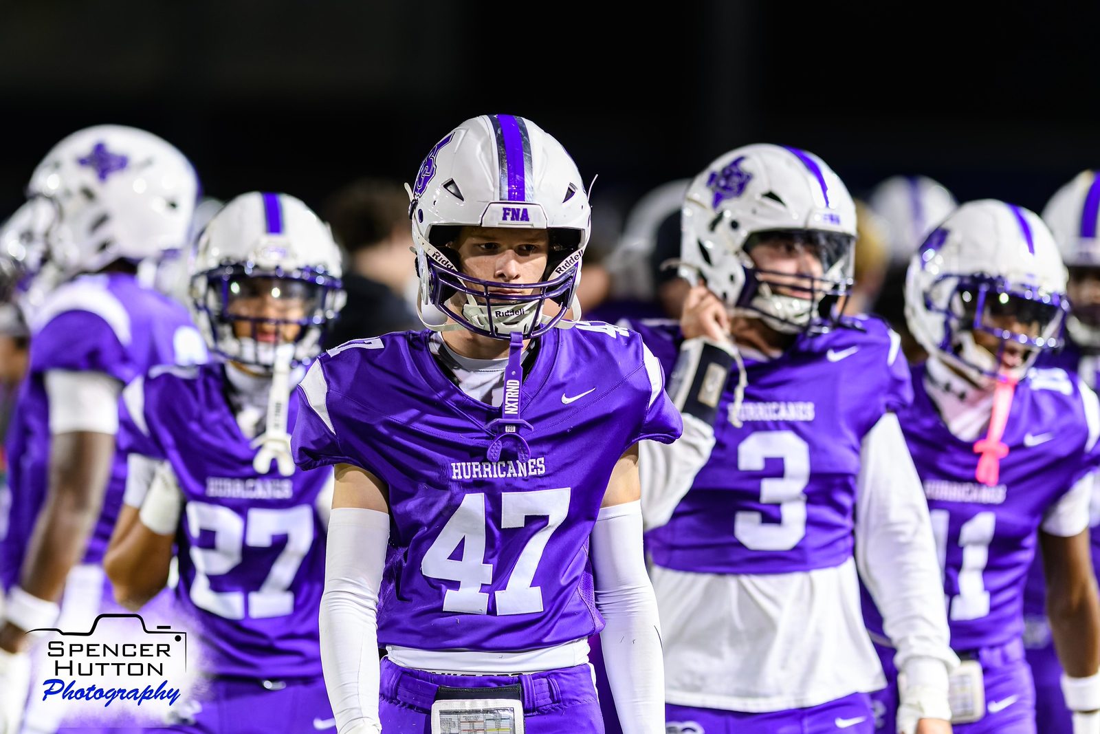 Easton Mizell with his teammates during the Senior Night game
